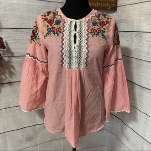 Zara embroidered peasant top